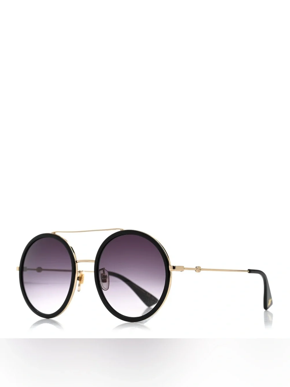 Gucci Men’s Metal Round Frame Sunglasses Black Gold Gradient Lenses Bee Logo